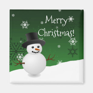 Imã Verdes Snowman Winter Scenery Christmas Magnet