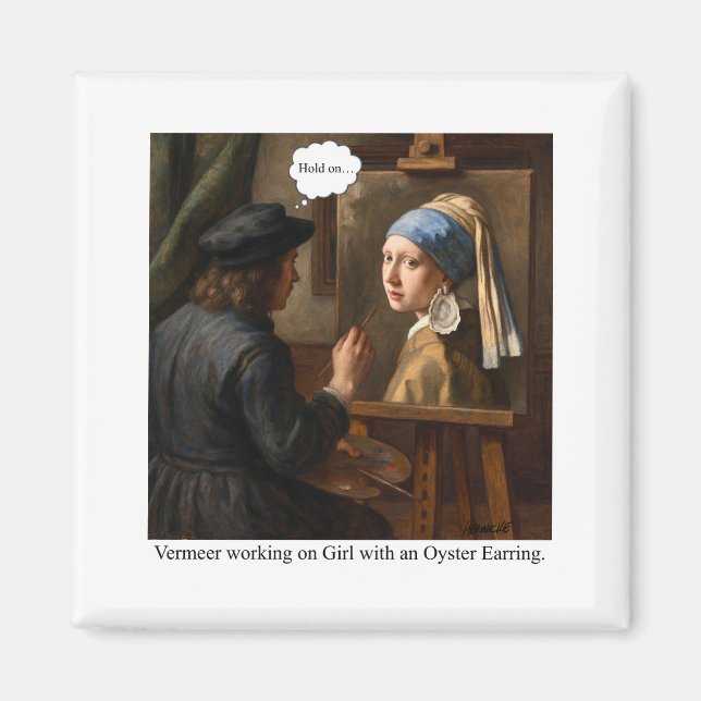 Imã Vermeer trabalhando em Menina com Brinco de Ostra. (Frente)