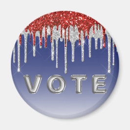 Imã Vermelho Branco Brilho Gotejamento Azul Vote Patri