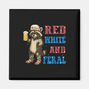 Imã Vermelho Branco E Feral Raccoon Cerveja Engraçado