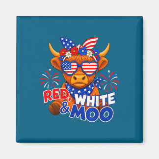 Imã Vermelho branco e moo engraçado patriótico vaca hi