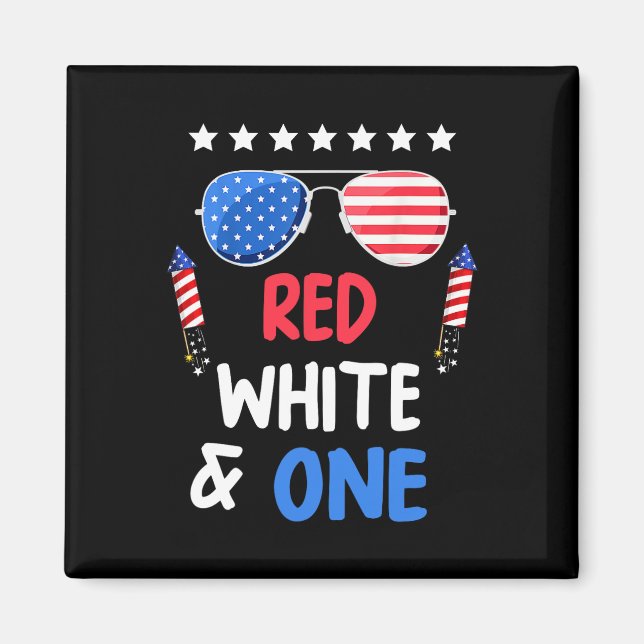 Imã Vermelho Branco E primeiro aniversario 4 De Julho  (Frente)
