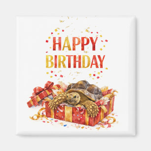 Imã Vermelho e Dourado Feliz aniversário presente tart