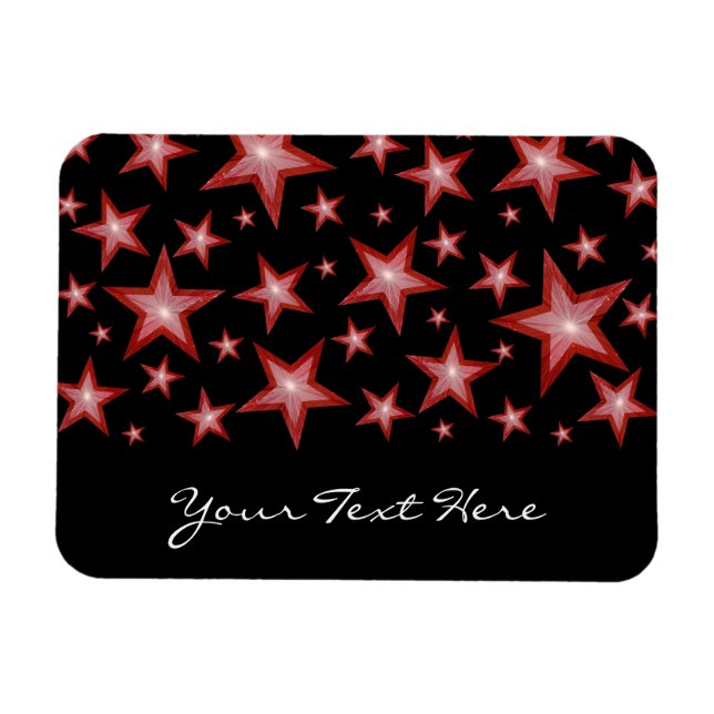 Ímã Vermelho Estrelas 'Seu Texto' íman flexível preto (Horizontal)