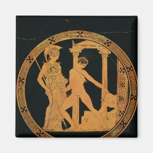 Imã Vermelho-figura copo que descreve Athena, Theseus