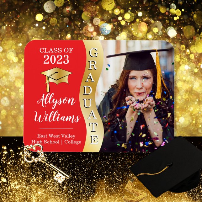 Ímã Vermelho | Magneta de fotos do Boné de Formando de (Criador carregado)