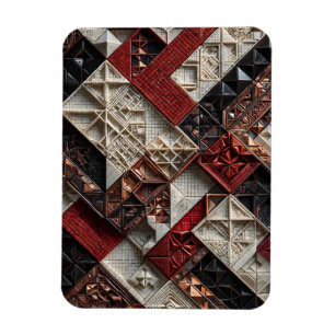 Ímã Vermelho Preto Marfim Micro Mosaico 3D Geométrico