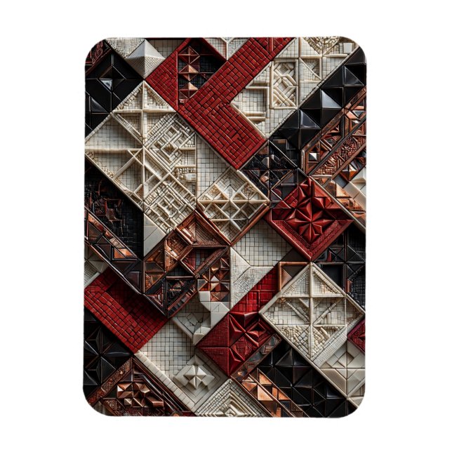Ímã Vermelho Preto Marfim Micro Mosaico 3D Geométrico (Vertical)