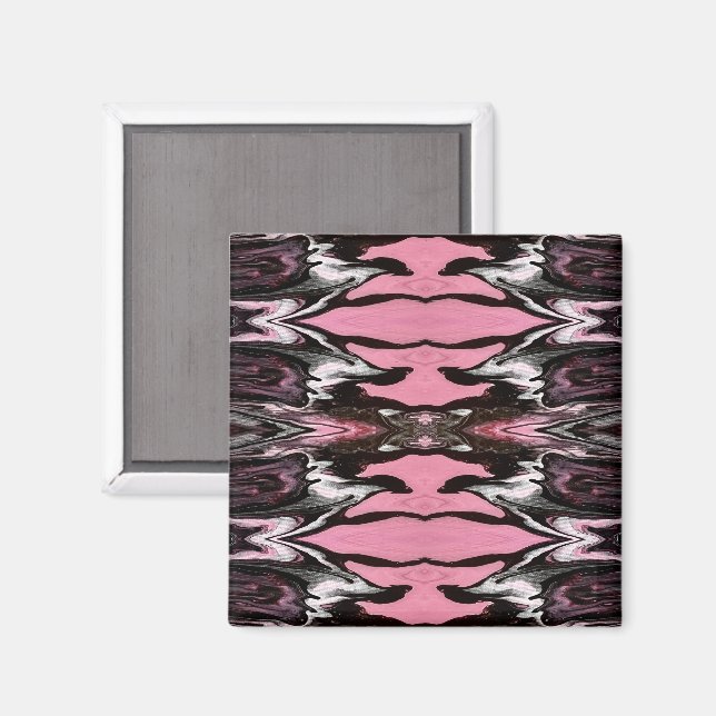 Imã Vertigo Abstract Red Black Silver Fluid Art (Front/Back)