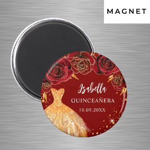 Imã Vestido de glitter dourado vermelho de Quinceanera