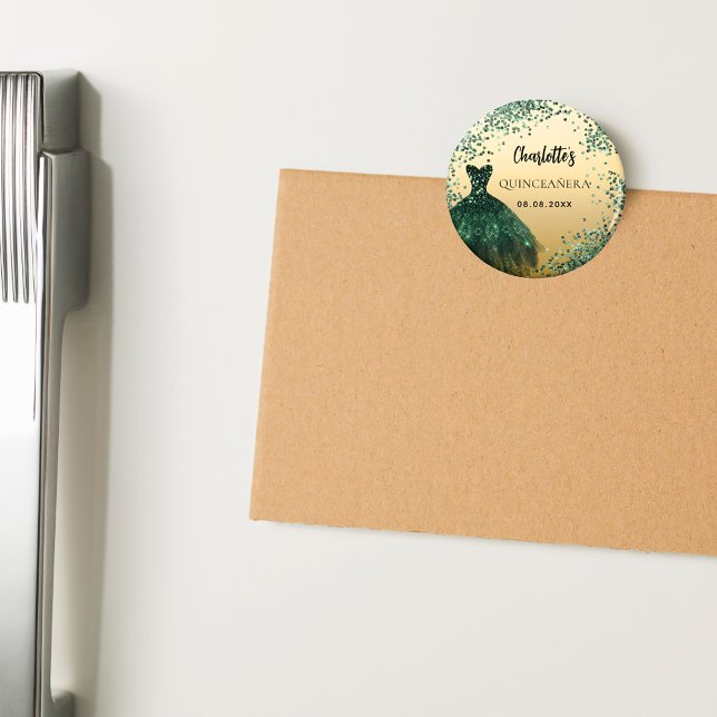 Imã Vestido esmeralda verde ouro de Quinceanera (Criador carregado)