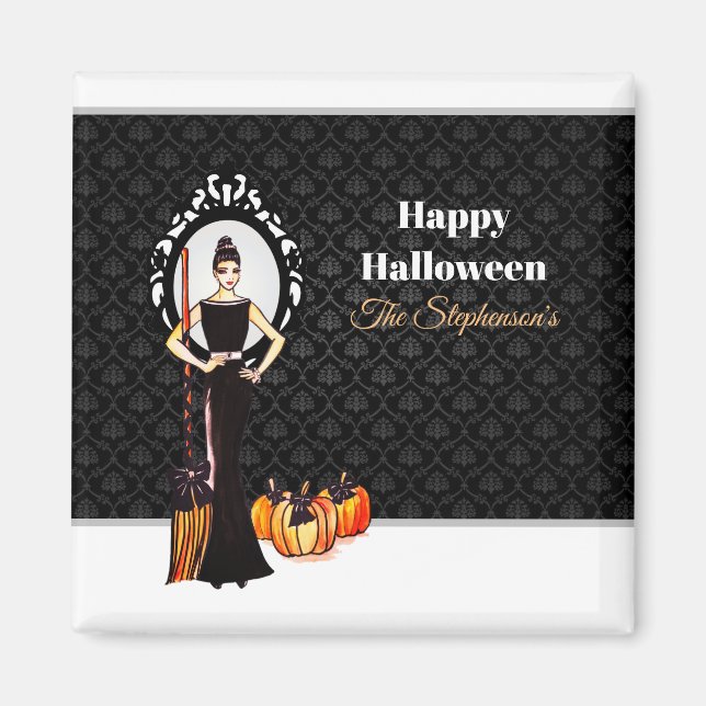 Imã Vestido Preto Longo Elegante Clássico de Halloween (Frente)