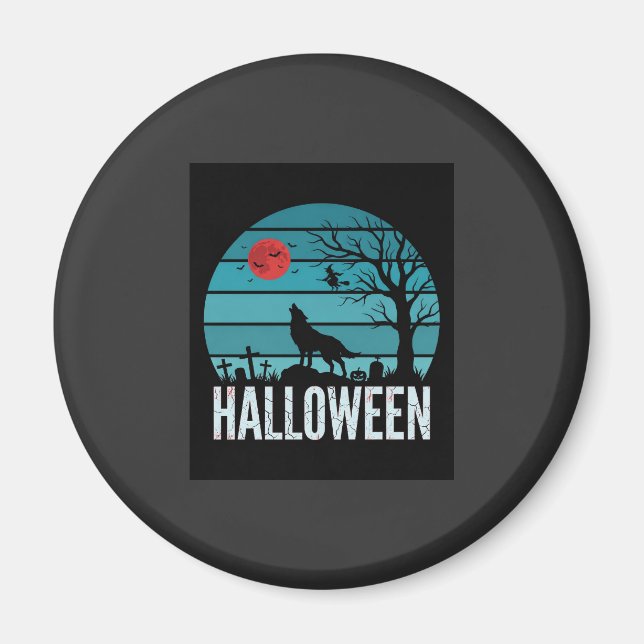 Imã Vetor da Lua do Cemitério do Lobo de Halloween (Frente)