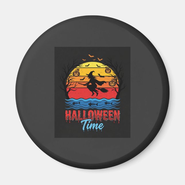 Imã Vetor de Bruxa de Pôr do Sol de Halloween (Frente)