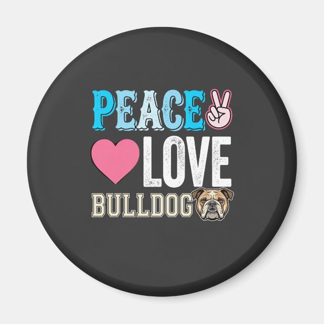 Imã Vetor de Bulldog de Paz e Amor (Frente)