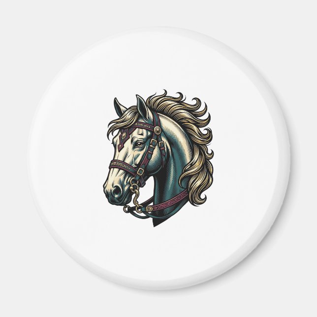 Imã Vetor de Cabeça de Cavalo de Gravura Antiga (Frente)