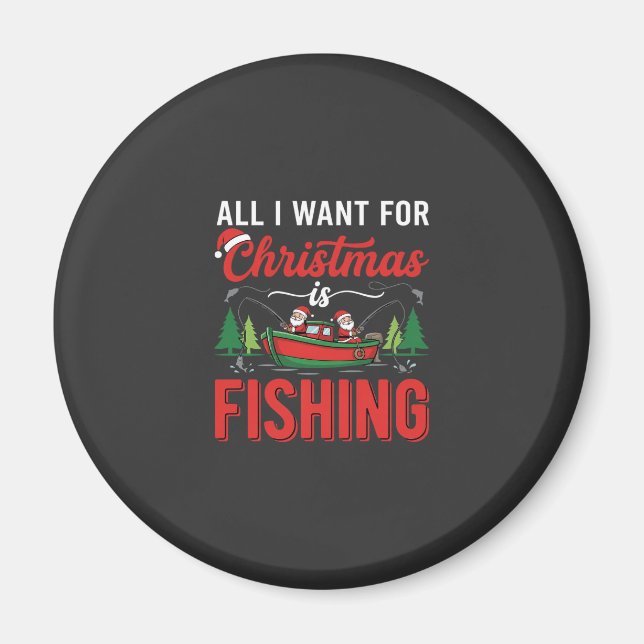 Imã Vetor de Férias do Papai Noel de Natal Pescando (Frente)