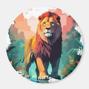 Imã Vetor de Leão Arte Animal Majestosa Natureza Selva