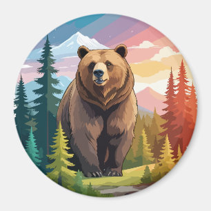 Imã Vetor de Urso Grizzly Arte Animal Natureza Majesto