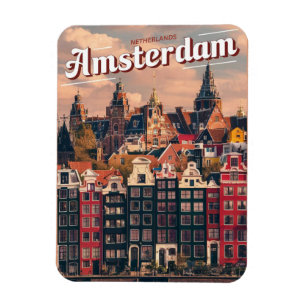 Ímã Viagem Amsterdã casas coloridas presentes de vinta