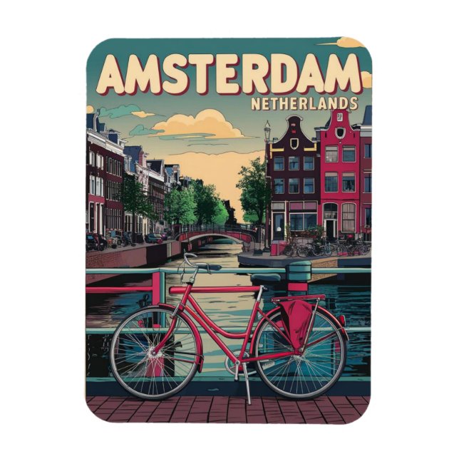 Ímã Viagem Amsterdam holanda bicicletas presentes vint (Vertical)