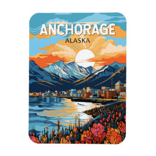Ímã Viagem Arte Vintage Anchorage Alasca