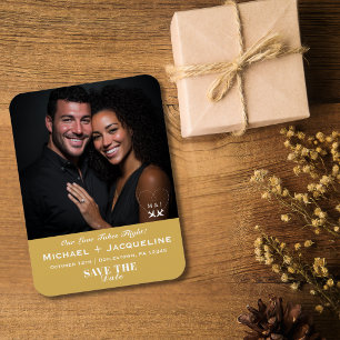 Ímã Viagem Casamento Ouro Elegante Salve a Data Foto