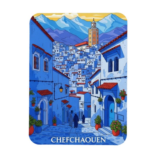 Ímã Viagem Chefchaouen Marrocos (Vertical)