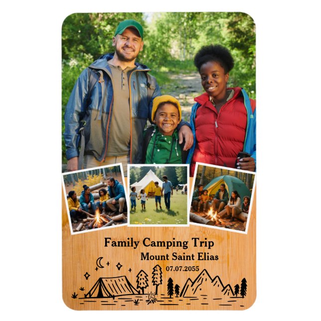 Ímã Viagem de acampamento familiar com fotos personali (Vertical)