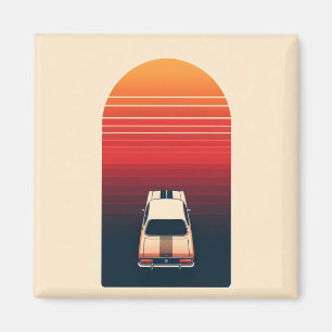 Imã Viagem de Carro Clássico Minimalista Pôr do Sol Re