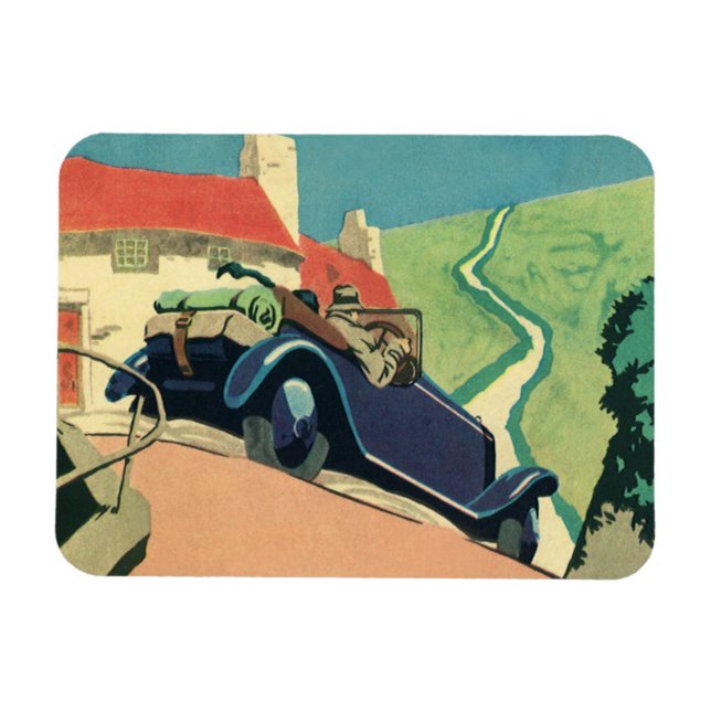 Ímã Viagem de carro conversível antigo no campo (Horizontal)