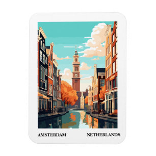 Ímã Viagem de Ilustração Retroativa de Amsterdã