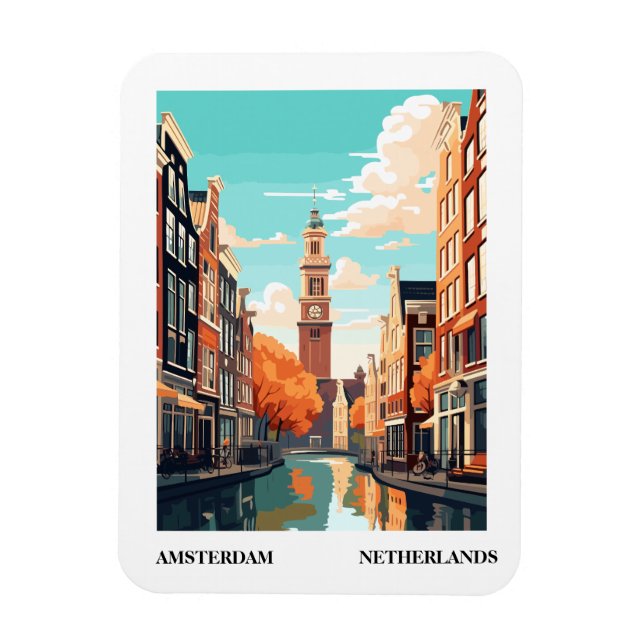 Ímã Viagem de Ilustração Retroativa de Amsterdã (Vertical)