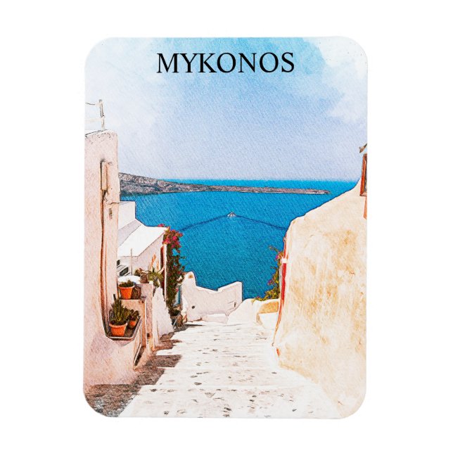 Ímã Viagem de Vista do Oceano Grécia Mykonos (Vertical)