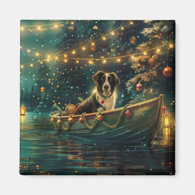 Imã Viagem Festiva de Natal do Border Collie (Frente)
