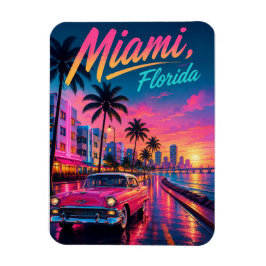 Ímã Viagem Miami Flórida Retro Neon Pôr do Sol