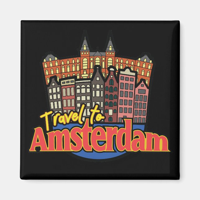 Imã Viagem para Amsterdam Netherlands Vintage (Frente)