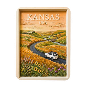 Ímã Viagem pela Estrada da Pradaria do Kansas Paisagem