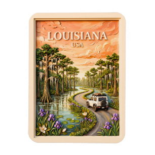 Ímã Viagem pela Louisiana Vintage Pântano Bayou Textur