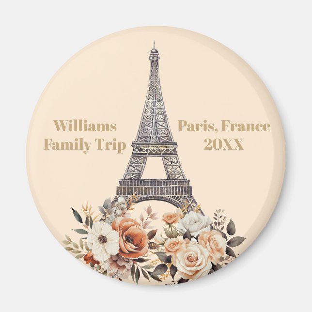 Imã Viagem Personalizada para Paris Torre Eiffel Flora (Frente)
