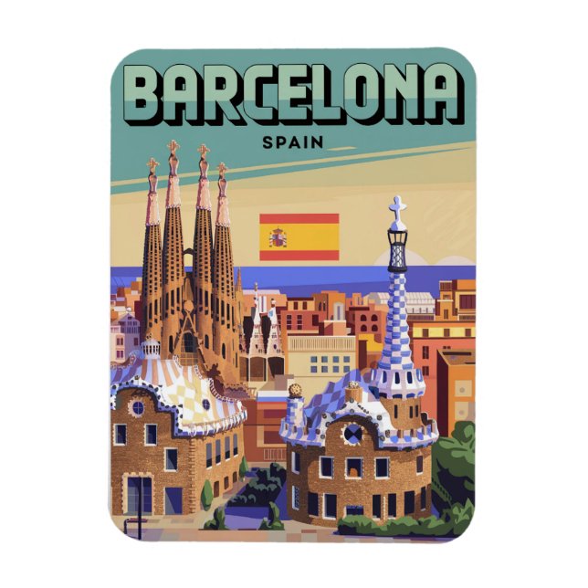 Ímã Viagem vintage barcelona sagrada familia presentes (Vertical)