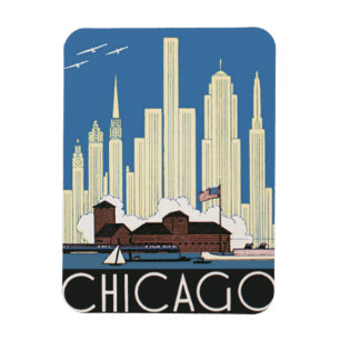 Ímã Viagens Antigas Chicago Tem Tudo Silhueta da Cidad