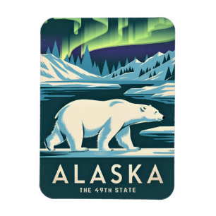 Ímã Viagens Antigas Luzes do Norte Urso Polar Alasca