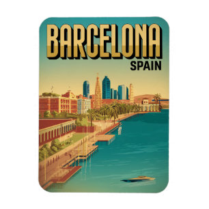 Ímã Viagens barcelona vintage beacg vista presentes