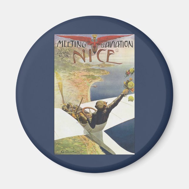Imã Viagens vintage, avião sobre Nice França (Frente)