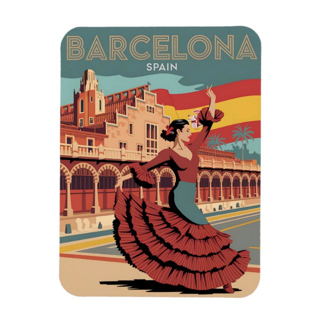Ímã Viagens vintage barcelona espanha flamenco present (Vertical)