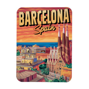 Ímã Viagens vintage barcelona sagrada familia presente