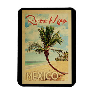 Ímã Viagens vintage da Árvore Palma de Riviera Maya