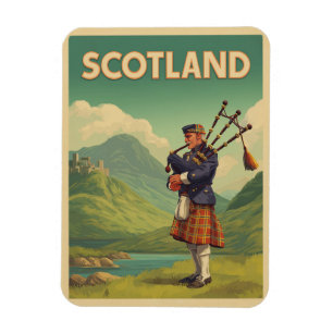 Ímã Viagens vintage da Escócia - Highland Bagpiper