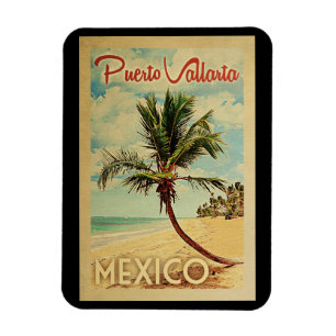 Ímã Viagens vintage da palmeira de Puerto Vallarta
